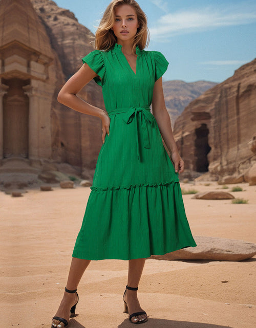 Load image into Gallery viewer, Perfee Tied Notched Cap Sleeve Dress
