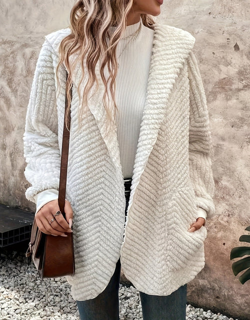 Load image into Gallery viewer, Open Front Long Sleeve Hooded Fuzzy Cardigan
