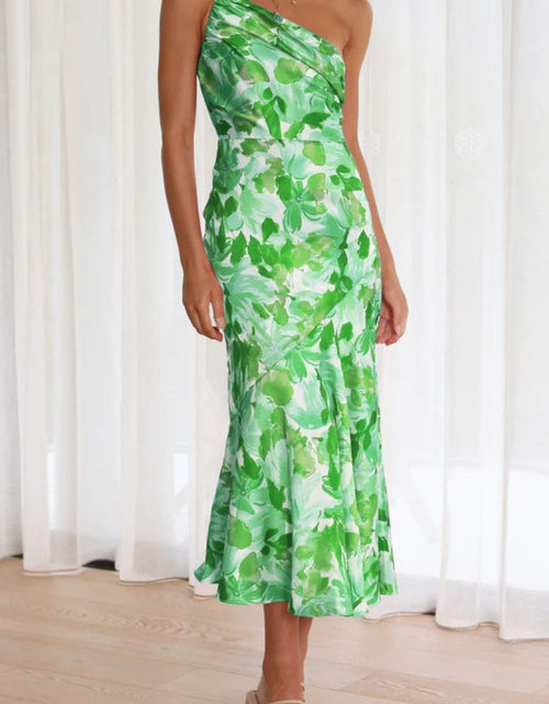 Load image into Gallery viewer, Ruched Printed Single Shoulder Midi Dress
