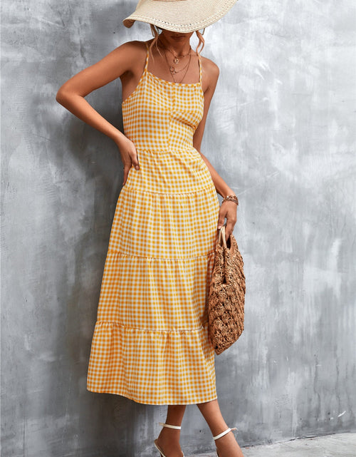Load image into Gallery viewer, Plaid Square Neck Midi Cami Dress
