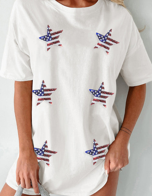 Load image into Gallery viewer, US Flag Star Round Neck Half Sleeve Oversize T-Shirt
