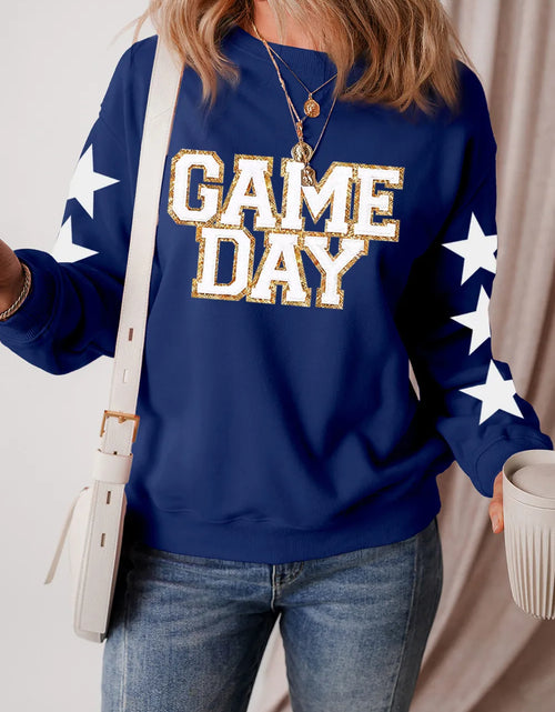 Load image into Gallery viewer, GAME DAY Star Round Neck Long Sleeve Sweatshirt
