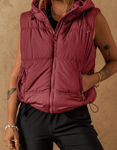 Load image into Gallery viewer, Drawstring Zip Up Hooded Vest Coat

