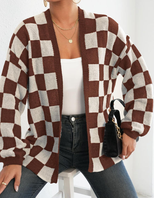 Load image into Gallery viewer, Checkered Open Front Long Sleeve Cardigan
