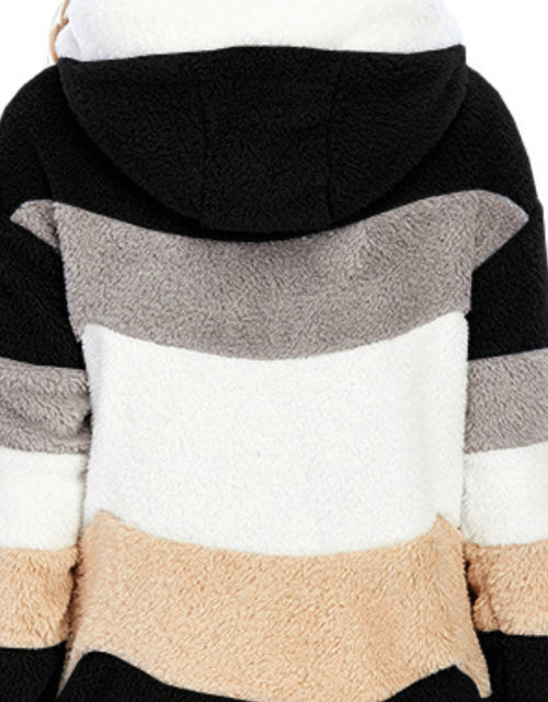 Load image into Gallery viewer, Full Size Drawstring Color Block Zip Up Hooded Outerwear
