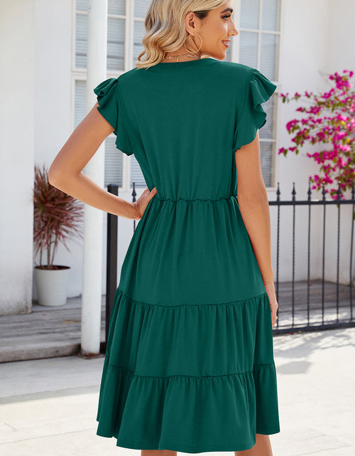 Load image into Gallery viewer, Ruched Notched Cap Sleeve Dress

