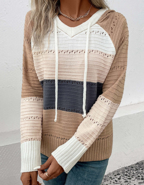 Load image into Gallery viewer, Perfee Color Block Drawstring Hooded Sweater
