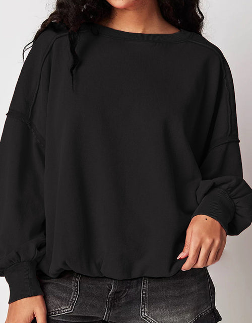 Load image into Gallery viewer, Exposed Seam Round Neck Long Sleeve Sweatshirt
