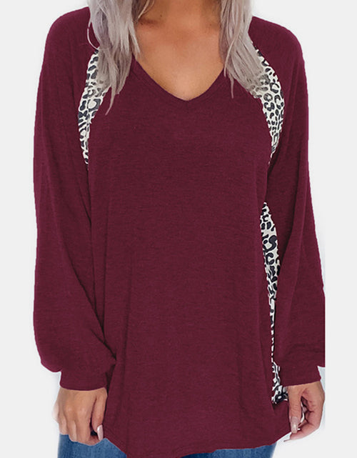 Load image into Gallery viewer, Full Size Leopard V-Neck Long Sleeve T-Shirt
