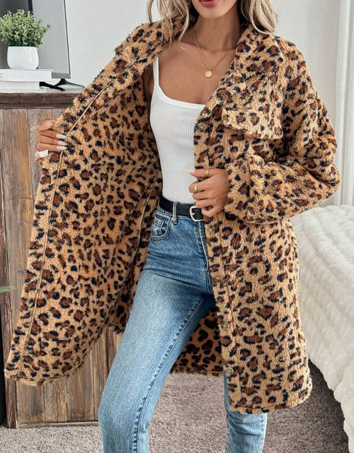 Load image into Gallery viewer, Leopard Button Up Long Sleeve Fuzzy Coat

