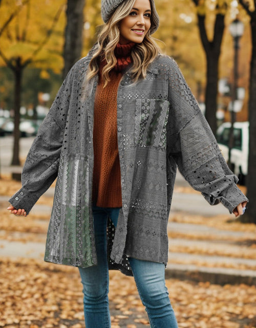 Load image into Gallery viewer, Openwork Button Up Long Sleeve Shacket
