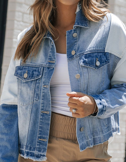 Load image into Gallery viewer, Distressed Button Up Drop Shoulder Denim Jacket
