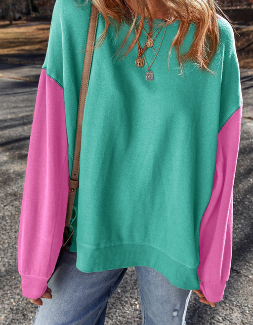 Load image into Gallery viewer, Contrast Round Neck Long Sleeve Sweatshirt

