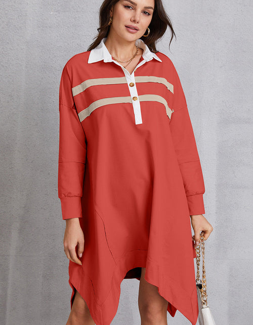 Load image into Gallery viewer, Half Button Handkerchief Hem Dress
