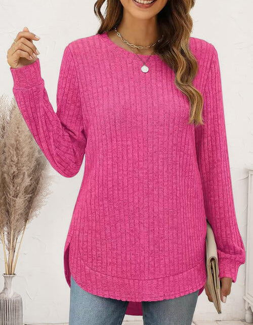 Load image into Gallery viewer, Ribbed Round Neck Long Sleeve T-Shirt
