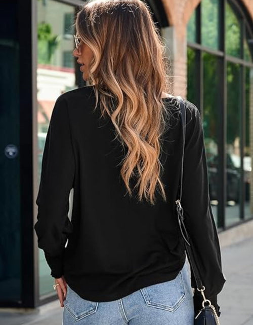 Load image into Gallery viewer, Round Neck Smocked Lantern Sleeve T-Shirt
