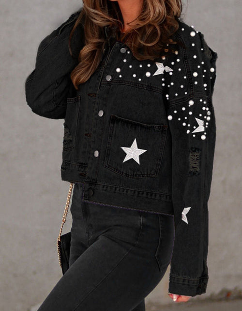 Load image into Gallery viewer, Bead Detail Denim Jacket
