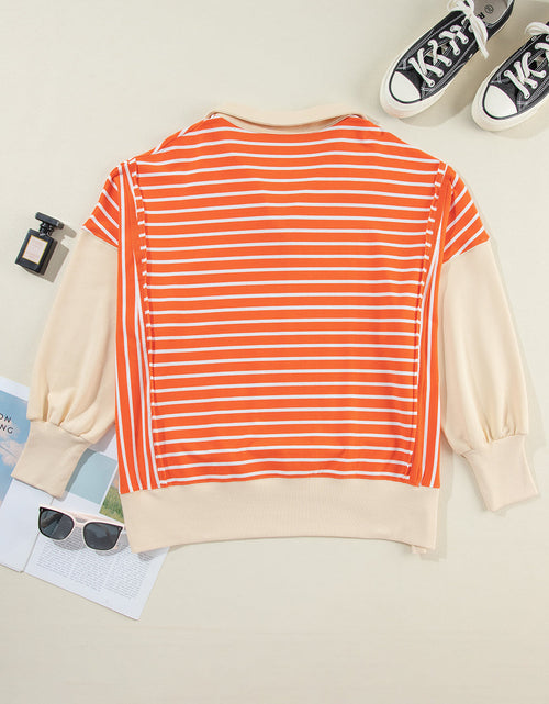 Load image into Gallery viewer, Striped Johnny Collar Long Sleeve Sweatshirt

