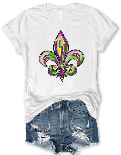 Load image into Gallery viewer, Mardi Gras Graphic Round Neck Short Sleeve T-Shirt
