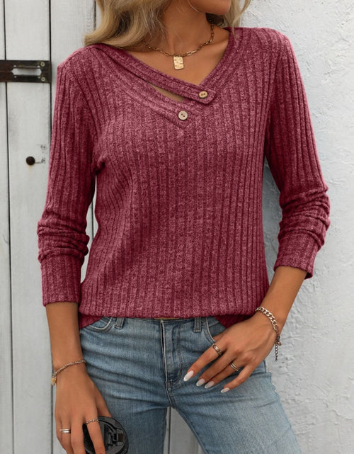 Load image into Gallery viewer, Mandy Ribbed V-Neck Long Sleeve T-Shirt
