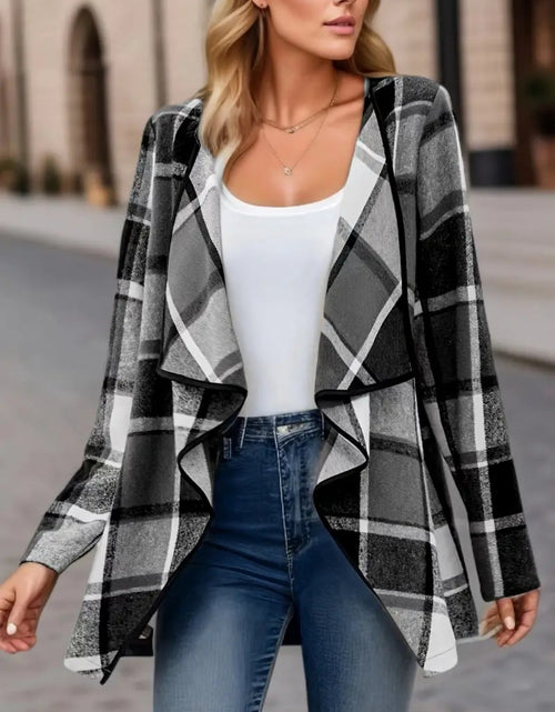 Load image into Gallery viewer, Plaid Open Front Long Sleeve Jacket
