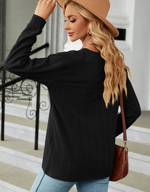 Load image into Gallery viewer, Decorative Button V-Neck Long Sleeve T-Shirt
