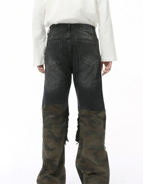 Load image into Gallery viewer, Distressed Camouflage Patchwork Jeans
