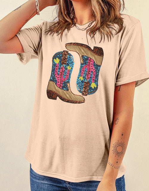 Load image into Gallery viewer, Sequin Round Neck Short Sleeve T-Shirt
