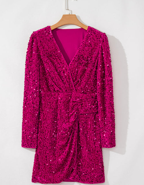 Load image into Gallery viewer, Sequin Surplice Long Sleeve Mini Dress
