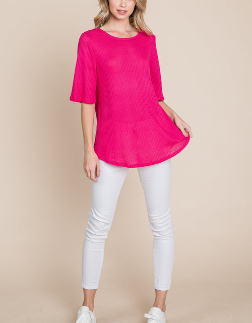 Load image into Gallery viewer, BOMBOM Round Neck Waffle Knit T-Shirt
