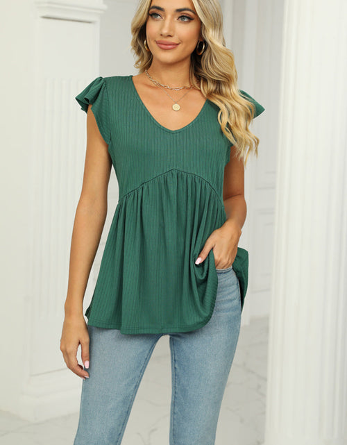 Load image into Gallery viewer, V-Neck Flutter Sleeve Babydoll Blouse
