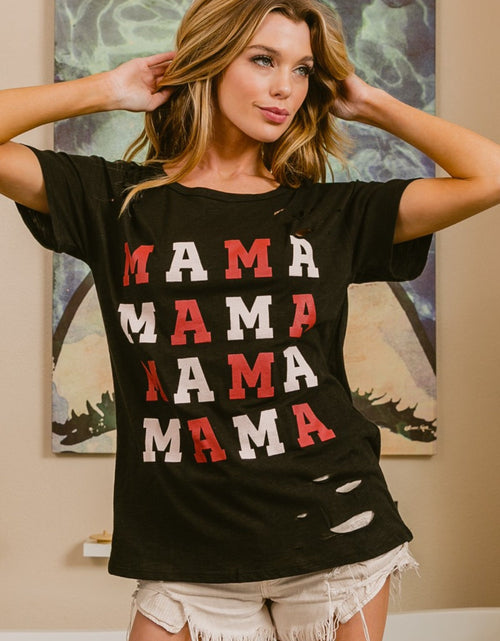 Load image into Gallery viewer, BiBi MAMA Graphic Distressed Short Sleeve T-Shirt
