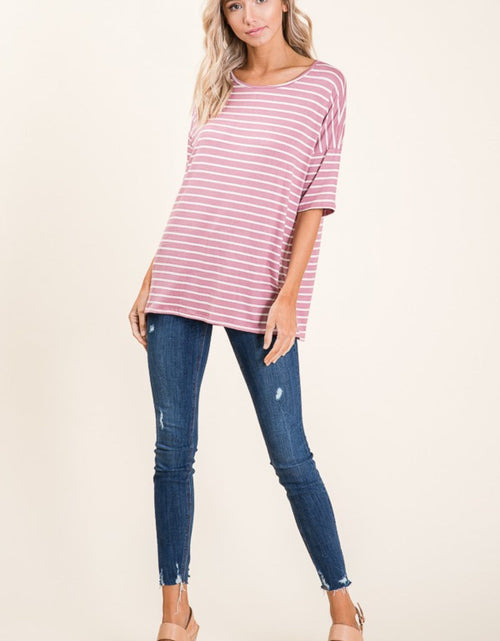 Load image into Gallery viewer, BOMBOM Striped Round Neck Half Sleeve T-Shirt
