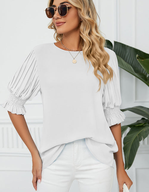 Load image into Gallery viewer, Frill Round Neck Lantern Sleeve T-Shirt
