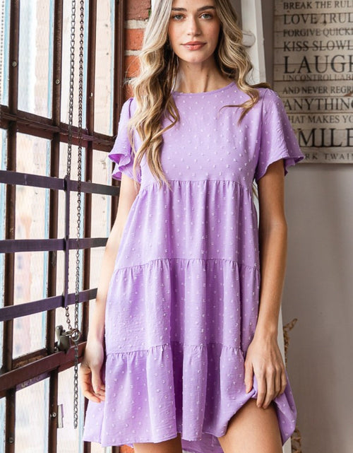 Load image into Gallery viewer, Heimish Full Size Swiss Dot Short Sleeve Tiered Dress
