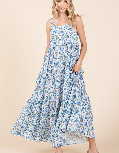 Load image into Gallery viewer, Mittoshop Flower Print Tiered Sleeveless Empire Maxi Dress
