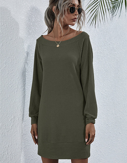 Load image into Gallery viewer, Waffle-Knit Boat Neck Mini Dress
