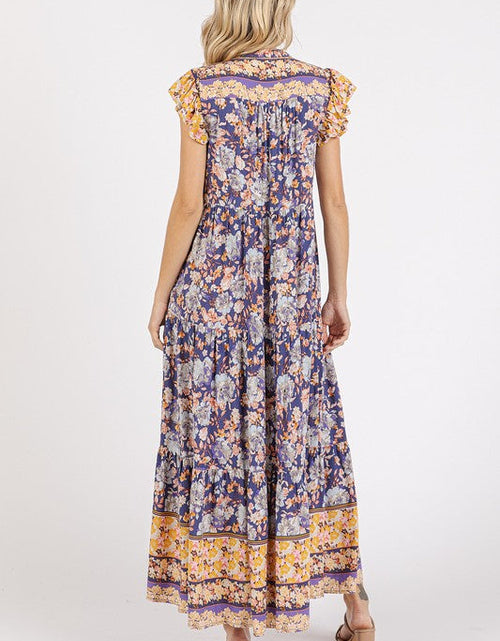 Load image into Gallery viewer, Mittoshop Floral Ruffled Notched Cap Sleeve Maxi Dress
