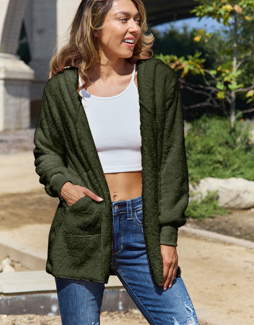 Load image into Gallery viewer, Full Size Teddy Hooded Jacket with Pockets
