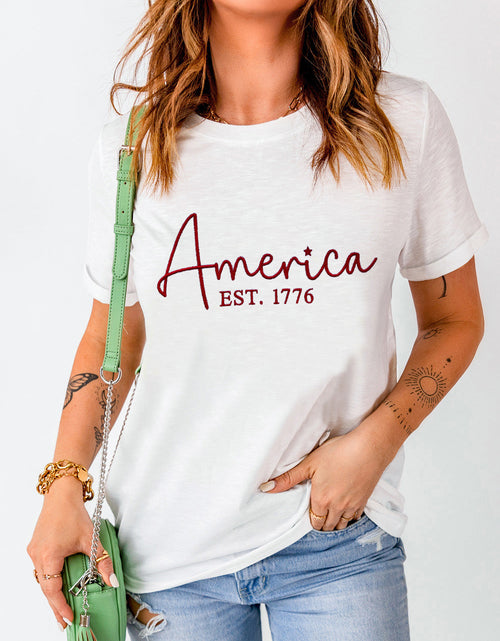 Load image into Gallery viewer, Letter Graphic Round Neck Short Sleeve T-Shirt
