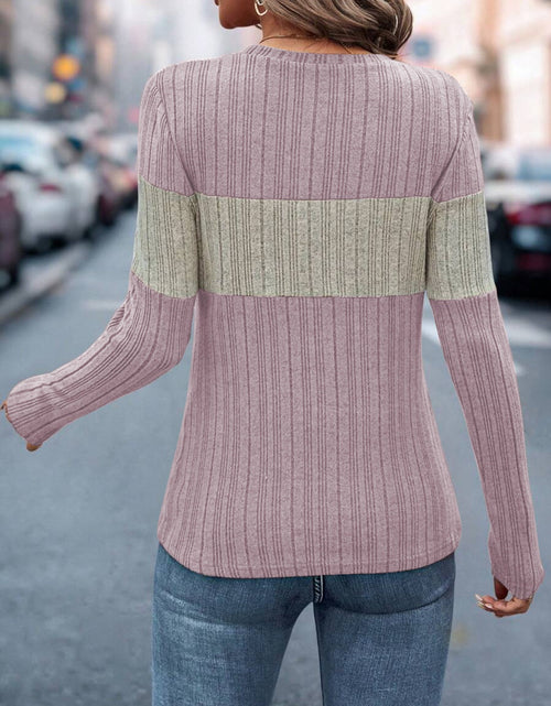 Load image into Gallery viewer, Color Block Round Neck Long Sleeve Top

