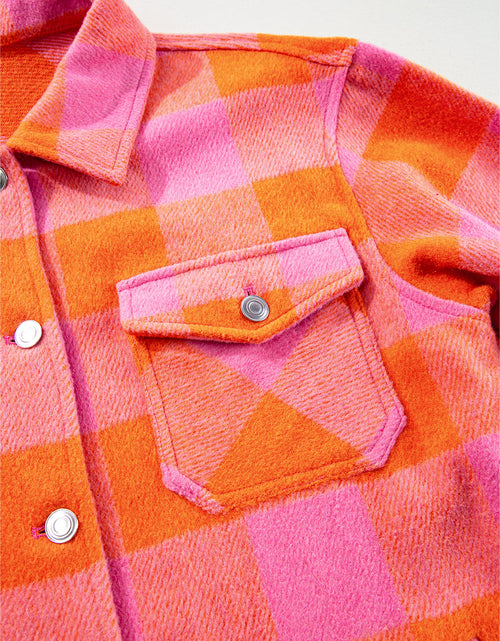 Load image into Gallery viewer, Plaid Collared Neck Button Up Jacket
