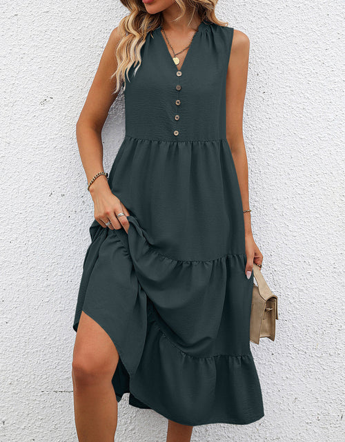 Load image into Gallery viewer, V-Neck Sleeveless Tiered Dress
