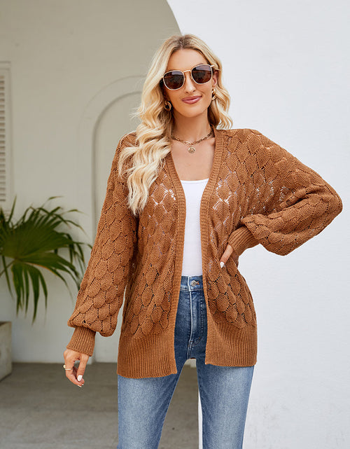 Load image into Gallery viewer, Openwork Open Front Lantern Sleeve Cardigan
