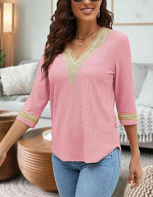 Load image into Gallery viewer, V-Neck Eyelet Blouse
