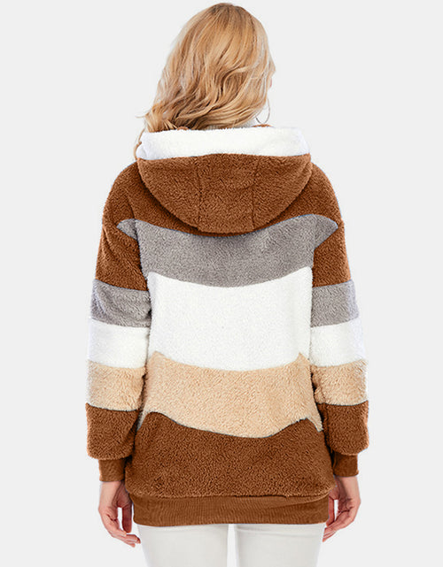 Load image into Gallery viewer, Full Size Drawstring Color Block Zip Up Hooded Outerwear
