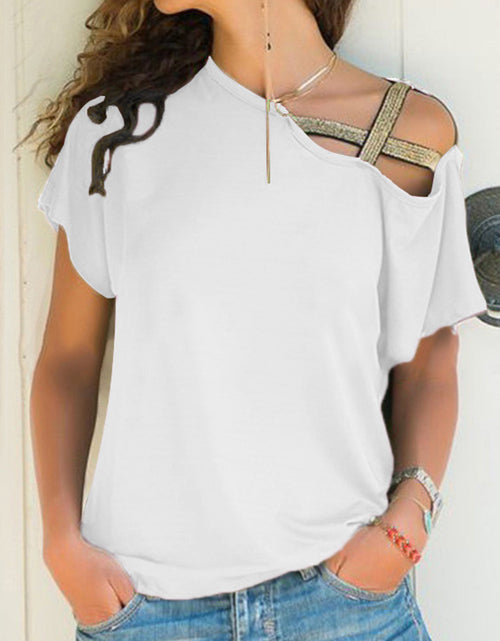 Load image into Gallery viewer, Asymmetrical Neck Short Sleeve T-Shirt
