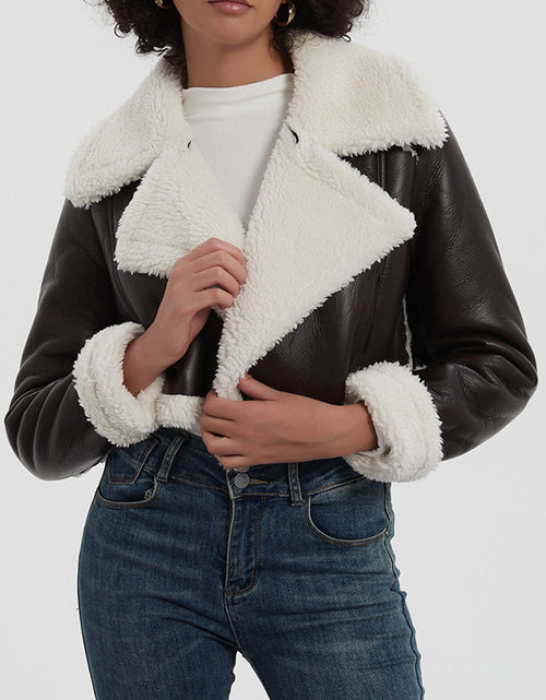 Load image into Gallery viewer, Collared Neck Long Sleeve Plush Cropped Jacket
