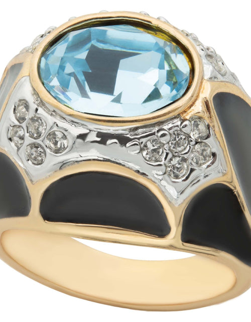 Load image into Gallery viewer, Vintage Ring 1980s Black Enamel Ring with Ruby Cabochon Stone Surrounded by Clear Crystals (6) by PVD Vintage Jewelry
