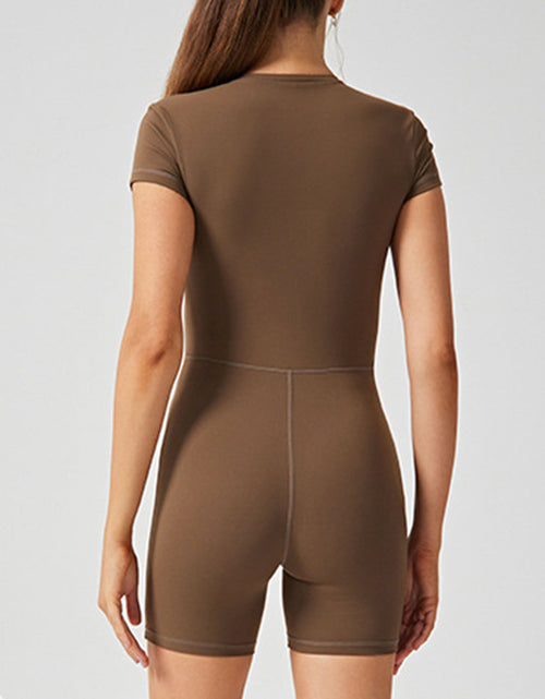 Load image into Gallery viewer, Half Zip Short Sleeve Active Romper
